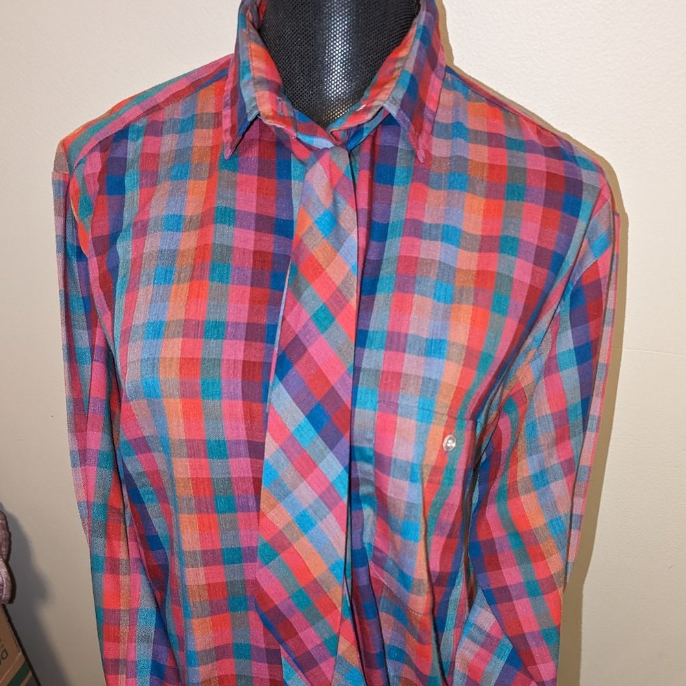 Vintage 80s Career Guild Plaid Button Front Blouse Top Womens Size XL - Picture 6 of 6